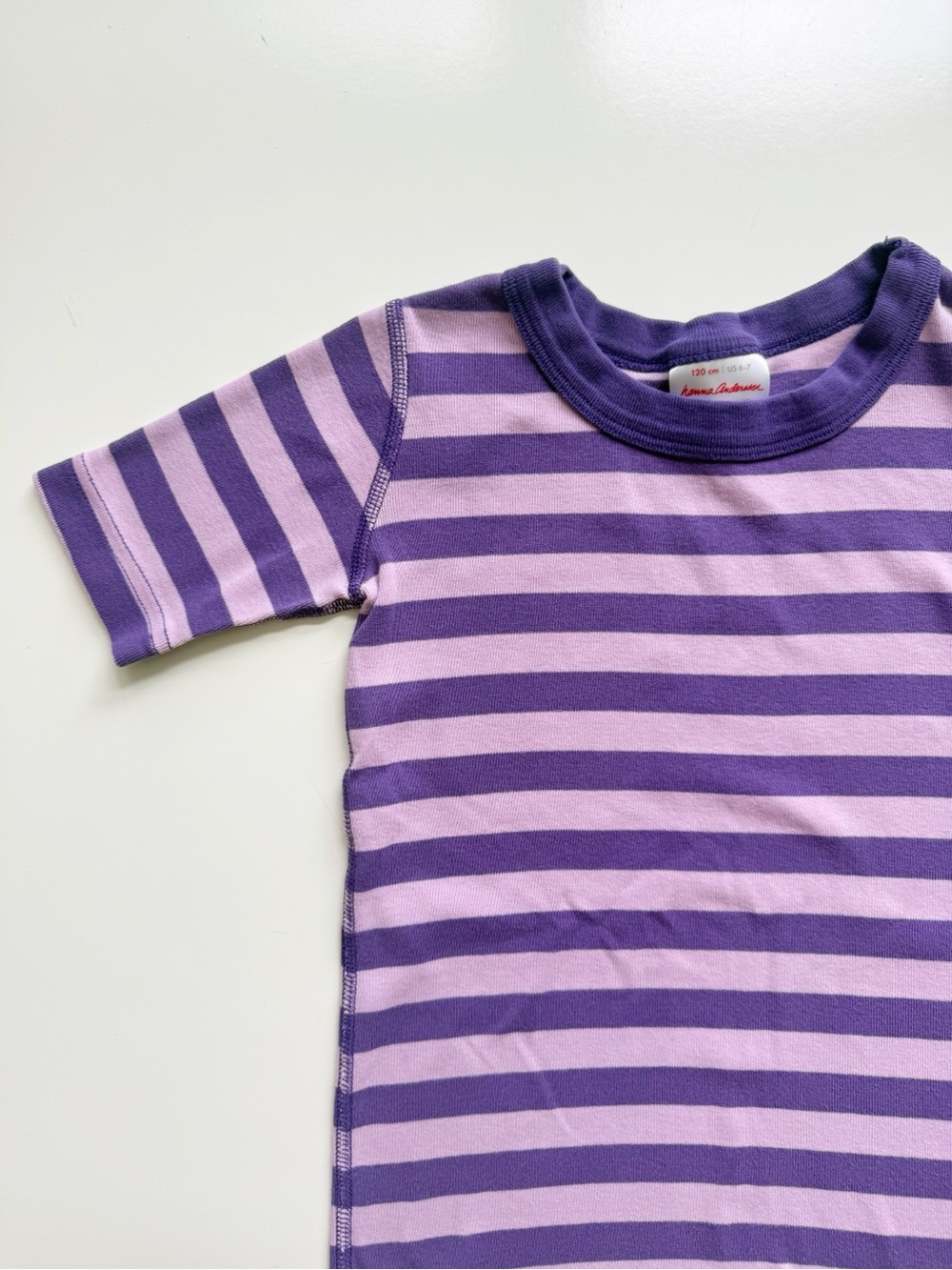 Hanna Andersson Purple Striped Short John Pajamas Size 6/7 - Picture 2 of 6